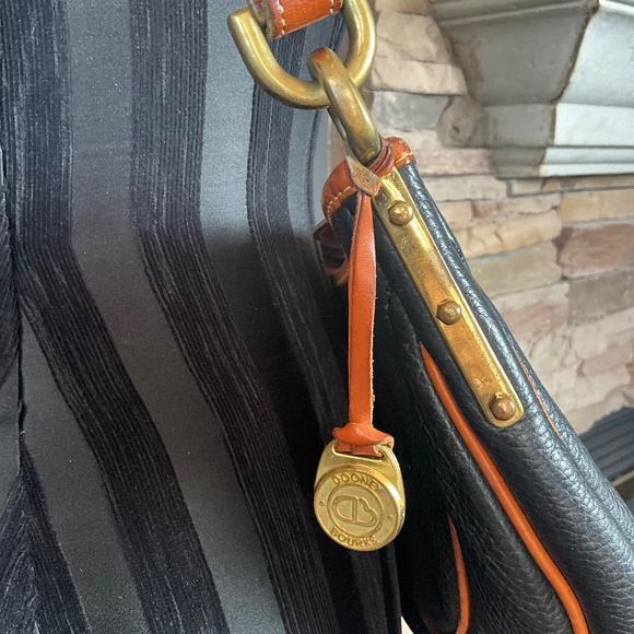 VTG 80s Dooney & Bourke Authentic Leather DB Fob Crescent Hobo Bag Black Tan OS - Picture 8 of 16